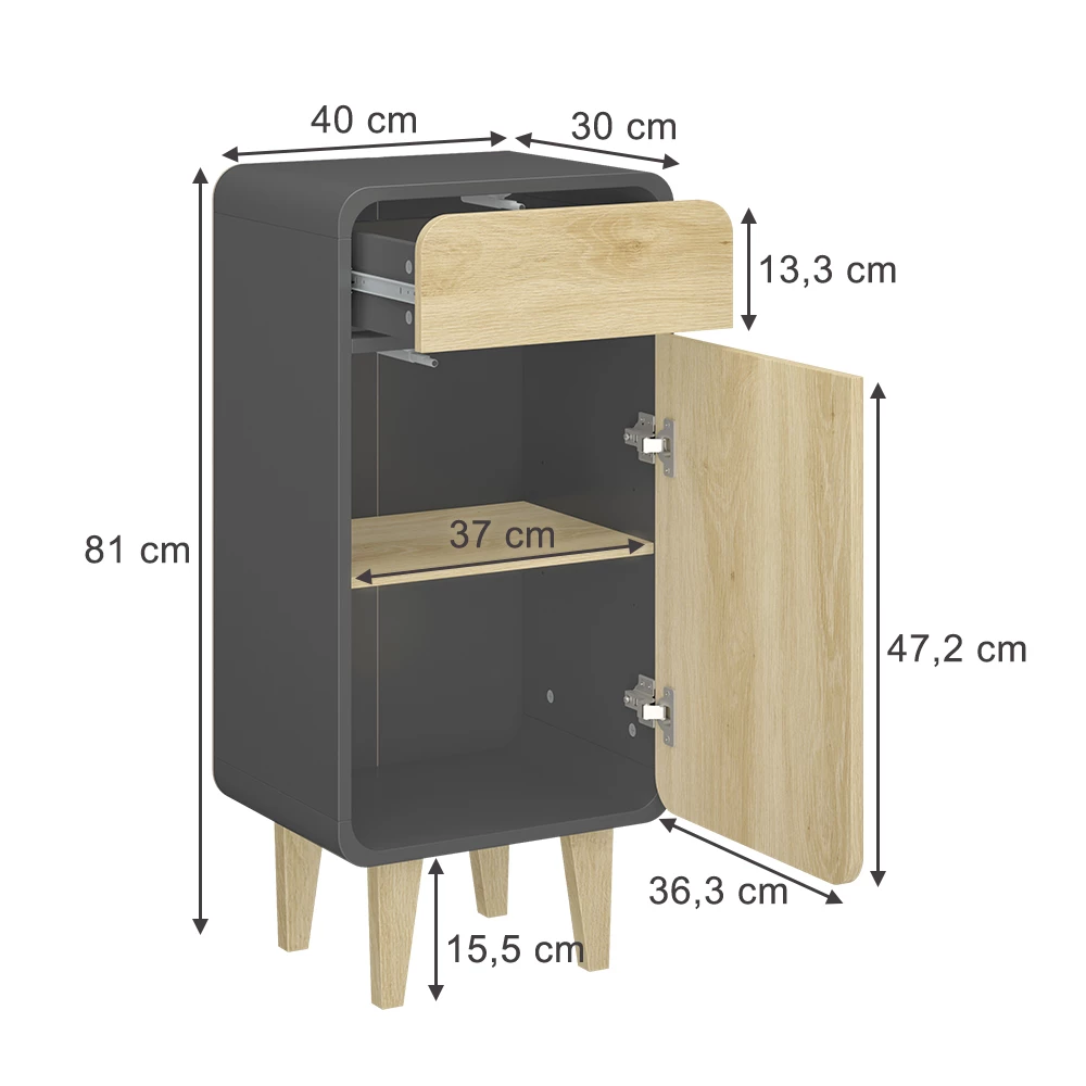 Vicco Midischrank "Arla", Anthrazit/Goldkraft Eiche, 40 x 81 cm