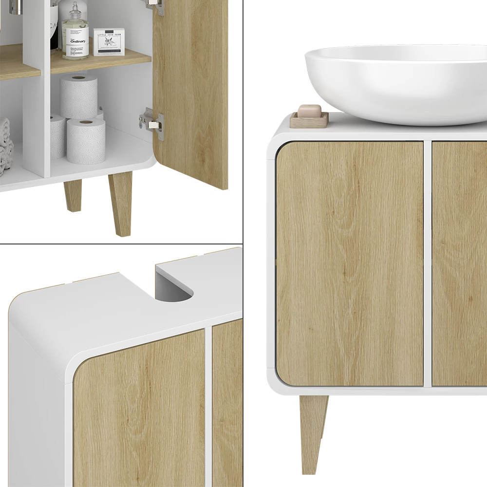 Vicco Mobiletto per lavabo "Arla", Bianco/quercia, 60 x 61 cm