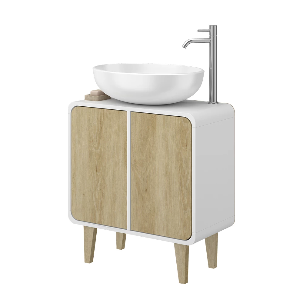 Vicco Mobiletto per lavabo "Arla", Bianco/quercia, 60 x 61 cm