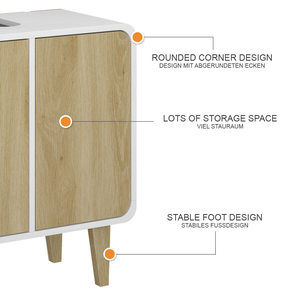Vicco Mobiletto per lavabo "Arla", Bianco/quercia, 60 x 61 cm