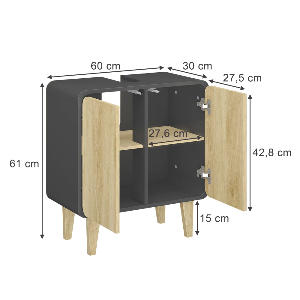 Vicco Waschbeckenunterschrank "Arla", Anthrazit/Goldkraft Eiche, 60 x 61 cm