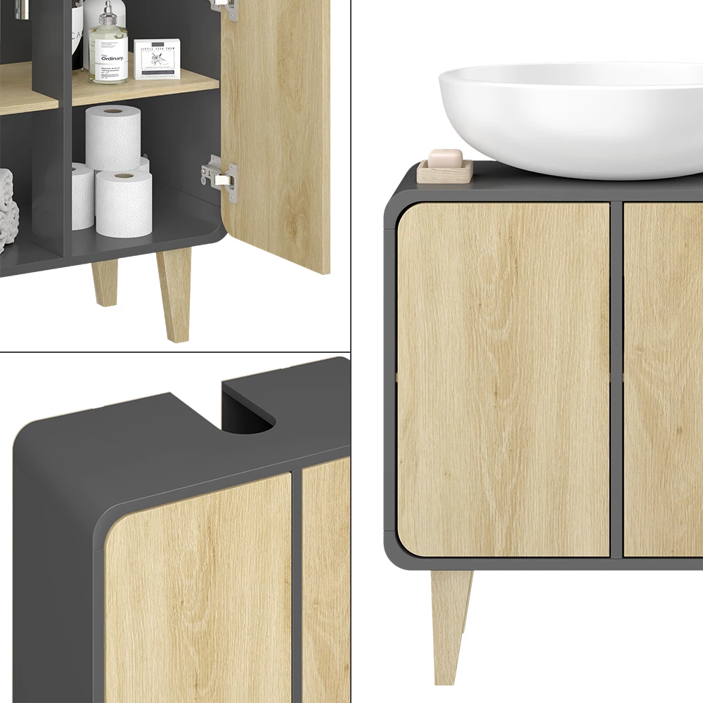 Vicco Mobiletto per lavabo "Arla", Antracite/quercia dorata, 60 x 61 cm
