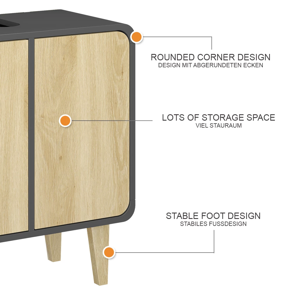 Vicco Mobiletto per lavabo "Arla", Antracite/quercia dorata, 60 x 61 cm