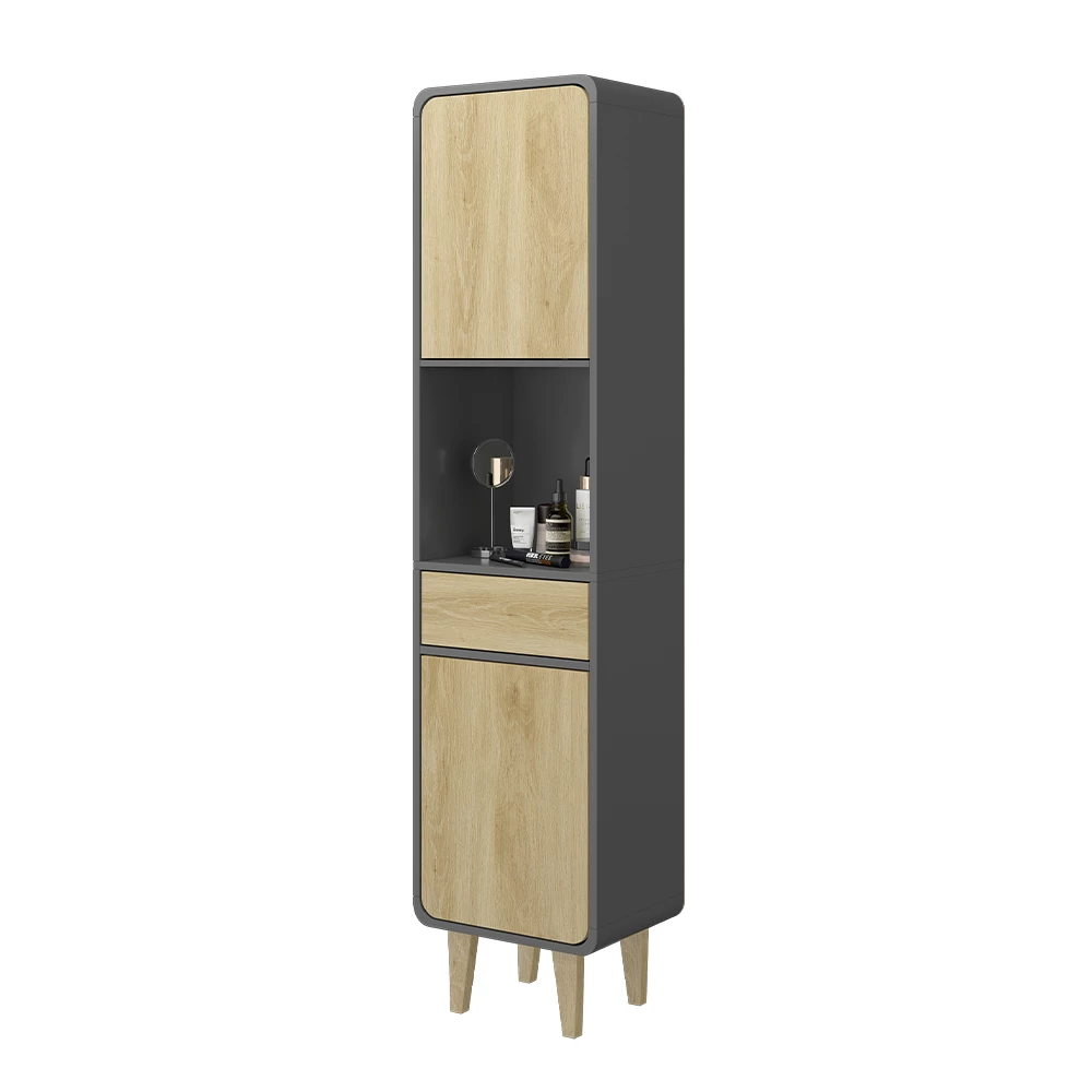 Vicco Badezimmermöbel Arla, Badezimmerhochschrank, Anthrazit/Goldkraft Eiche, 40 x 161 cm