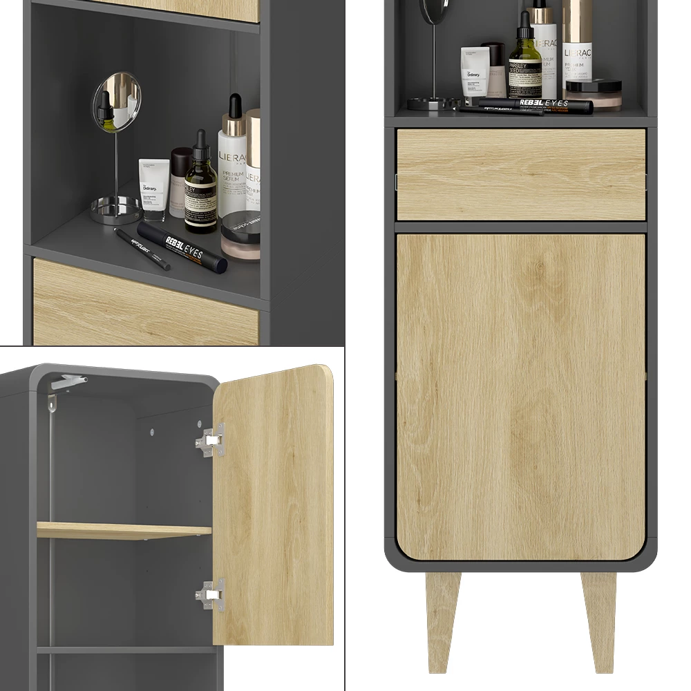 Vicco Badezimmermöbel Arla, Badezimmerhochschrank, Anthrazit/Goldkraft Eiche, 40 x 161 cm