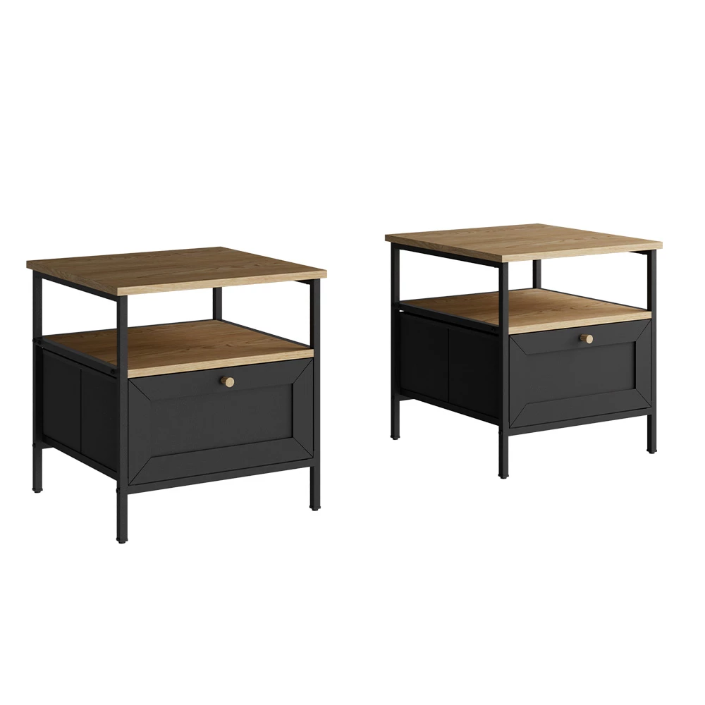 Vicco Mesa de cabeceira Preto 45x47 cm2er Set, Lunis