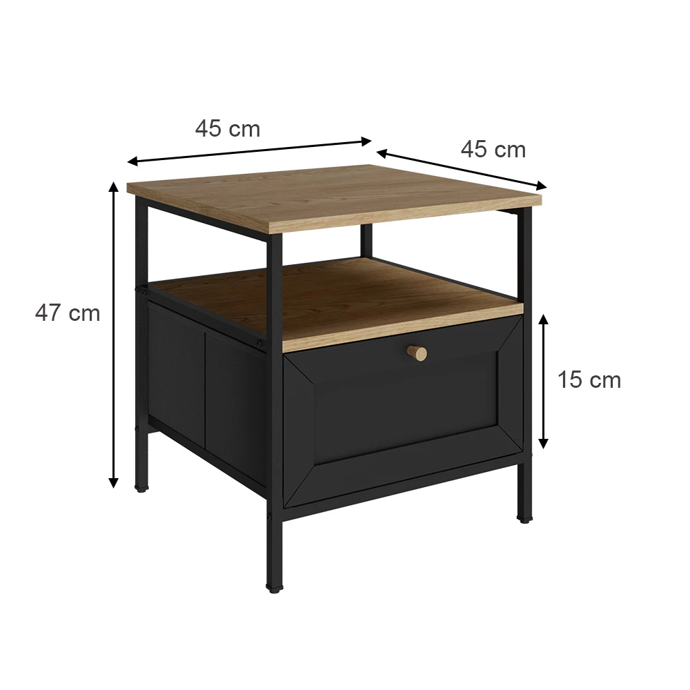 Vicco Mesa de cabeceira Preto 45x47 cm2er Set, Lunis