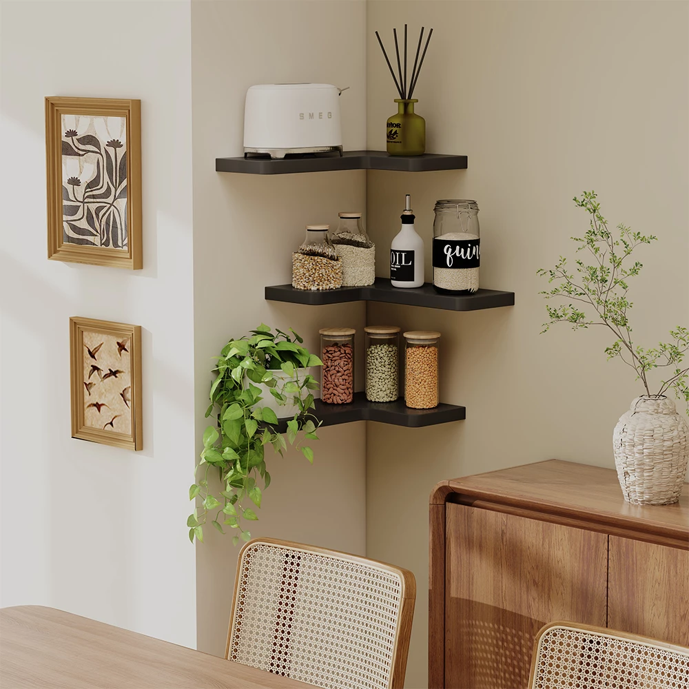 Hoekplank Curva Wit 40.5 x 2.5 cm Set van 3 Vicco | Wit | Wandplank | 406673147937506