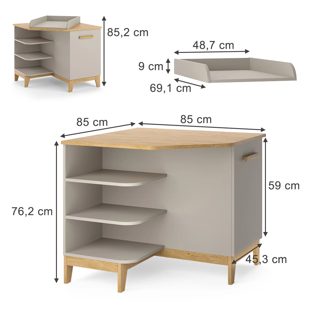 Vitalispa Wickelkommode Cashmere-Eiche 85 x 85.2 cm mit Tür, Malia