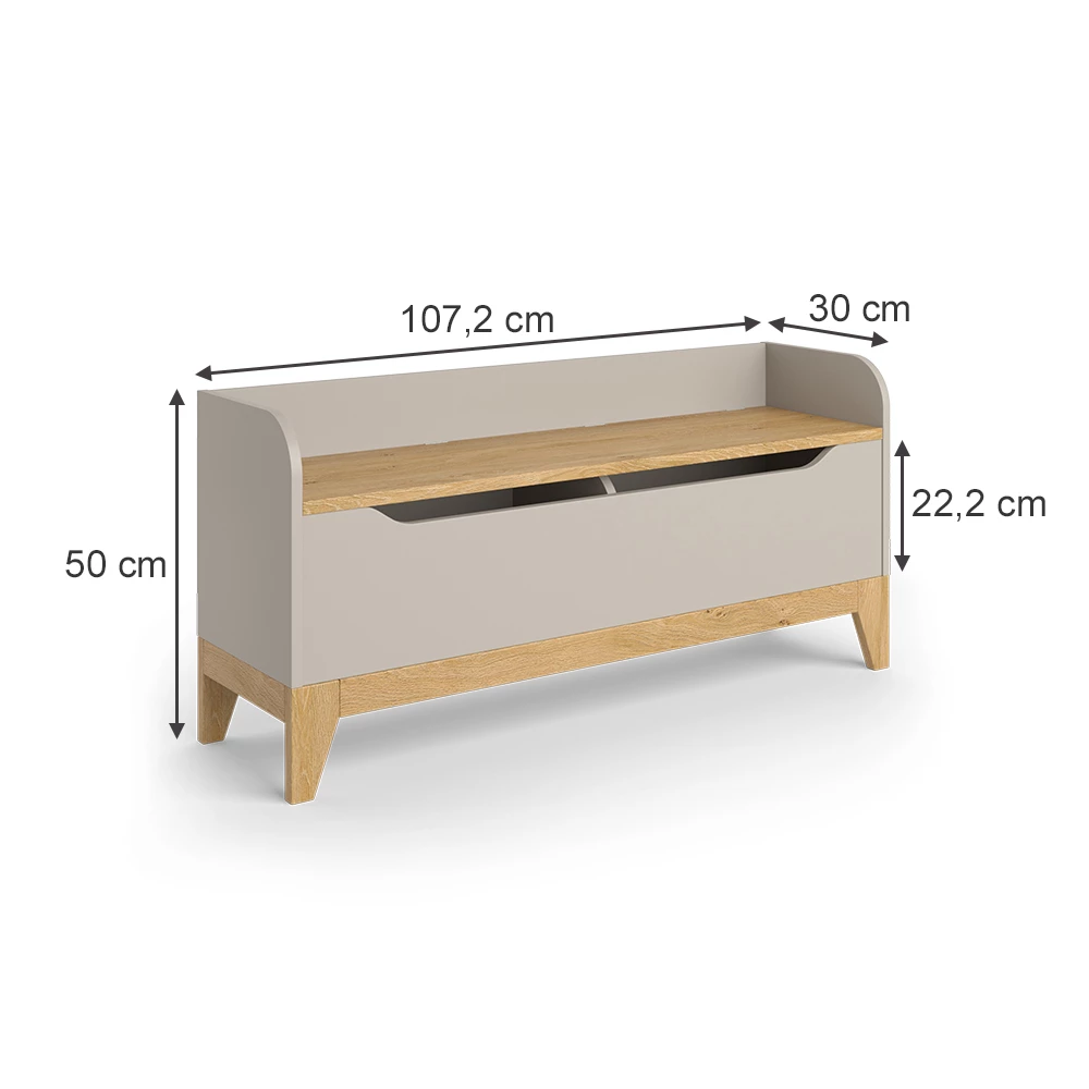 Vitalispa Cassapanca per giocattoli Quercia cashmere 107.2 x 50 cm con sedile a panca, Malia