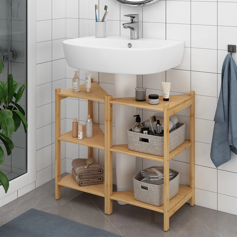 Vicco Waschbeckenunterschrank Bambus 68 x 60.5 cm 2er Set, Zeno