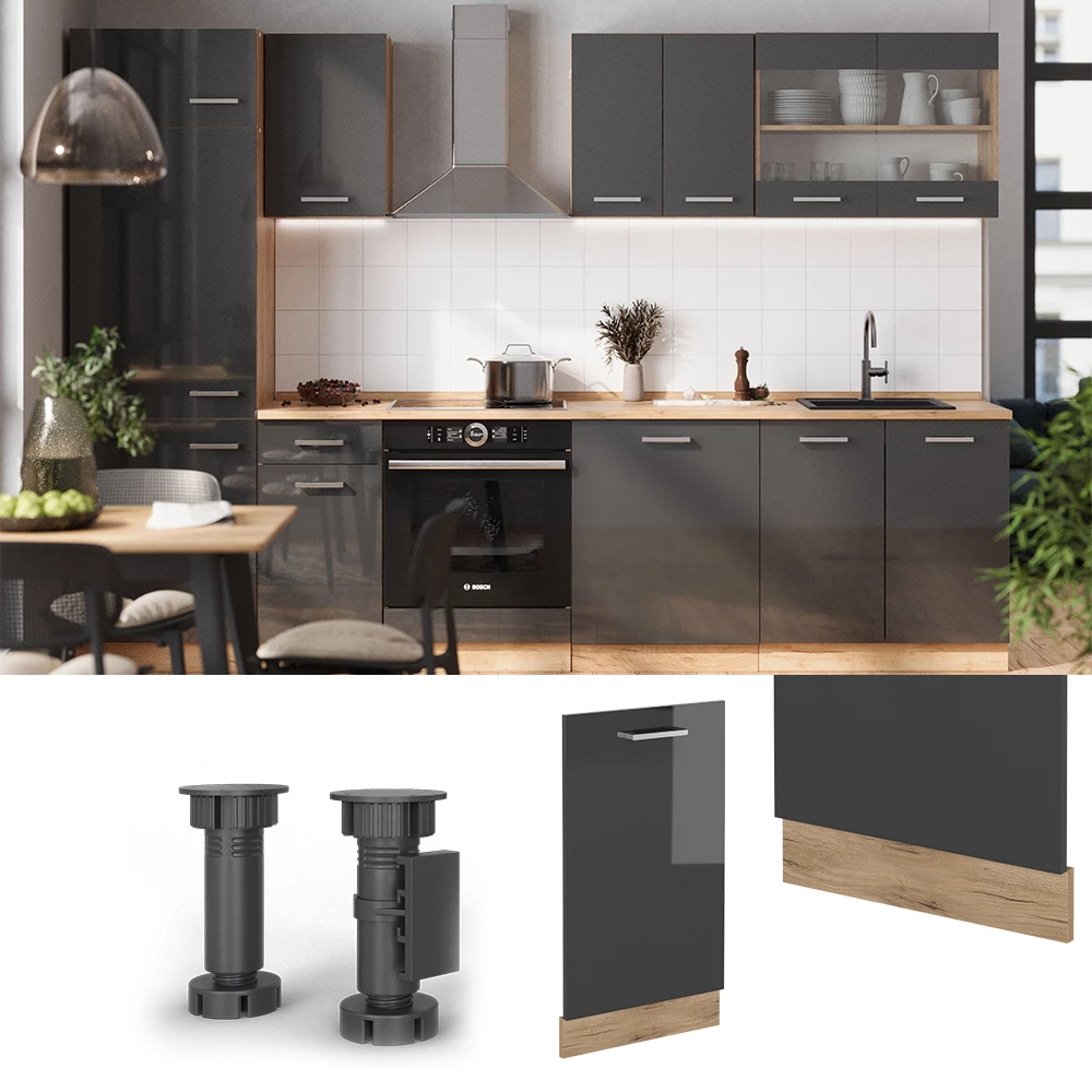 Vicco Geschirrspülblende visoki sjaj antracita 45 cm bez radne ploče, R-Line