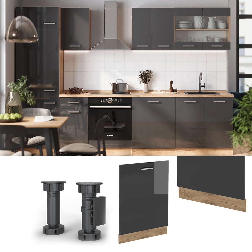 Vicco Astianpesukoneen kansi Korkeakiiltoinen antrasiitti 60cm, AP Marble, R-Line