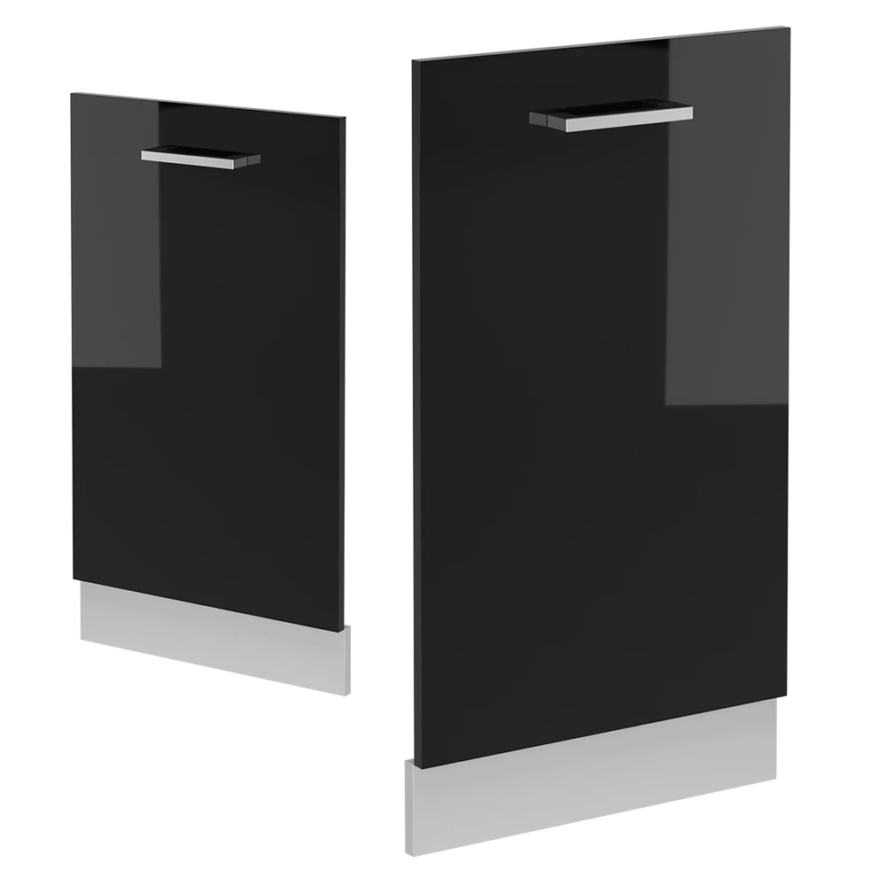 Façade de lave-vaisselle en Noir Haute brillance sur fond blanc avec des éléments décoratifs