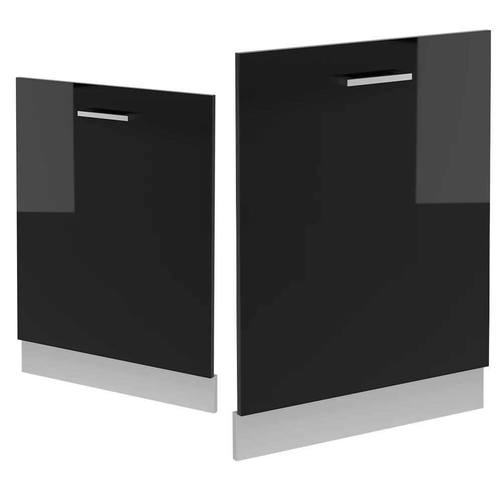 Façade de lave-vaisselle en Noir Haute brillance sur fond blanc avec des éléments décoratifs