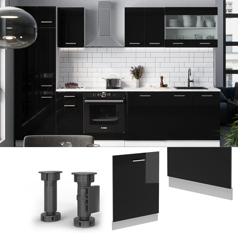 Vicco Geschirrspülblende "R-Line", Schwarz Hochglanz, 60 cm ohne Arbeitsplatte