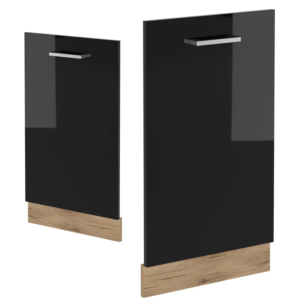Façade de lave-vaisselle en Noir Haute brillance sur fond blanc avec des éléments décoratifs