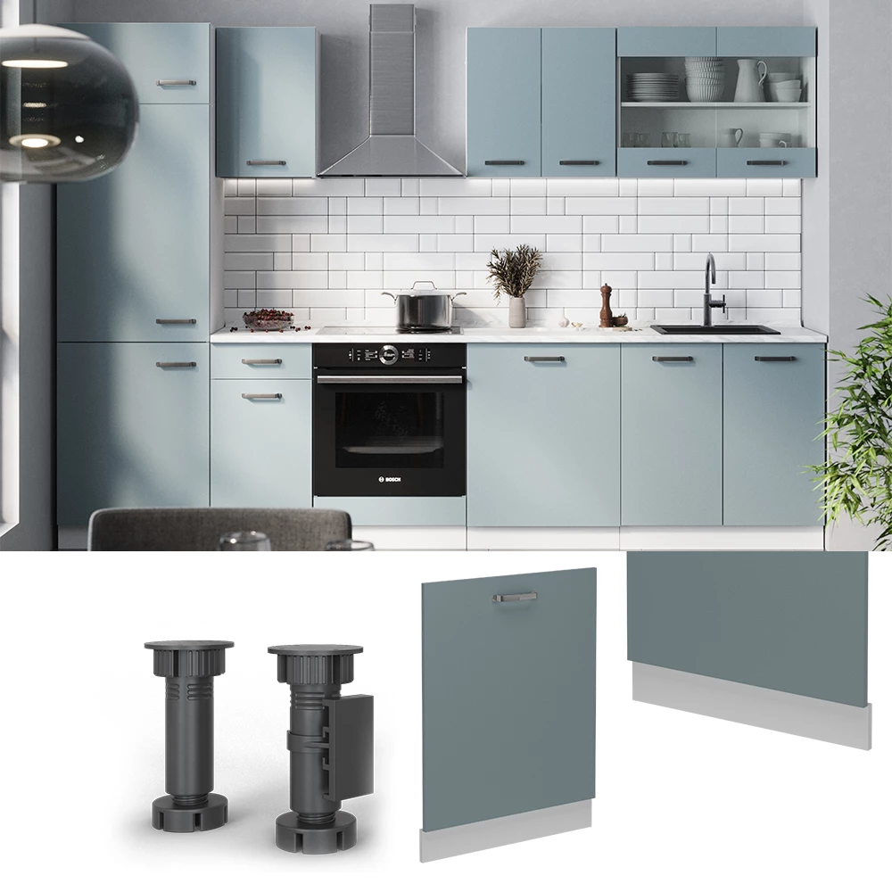 Vaatwasser deksel in Blauw-grijs op een witte achtergrond