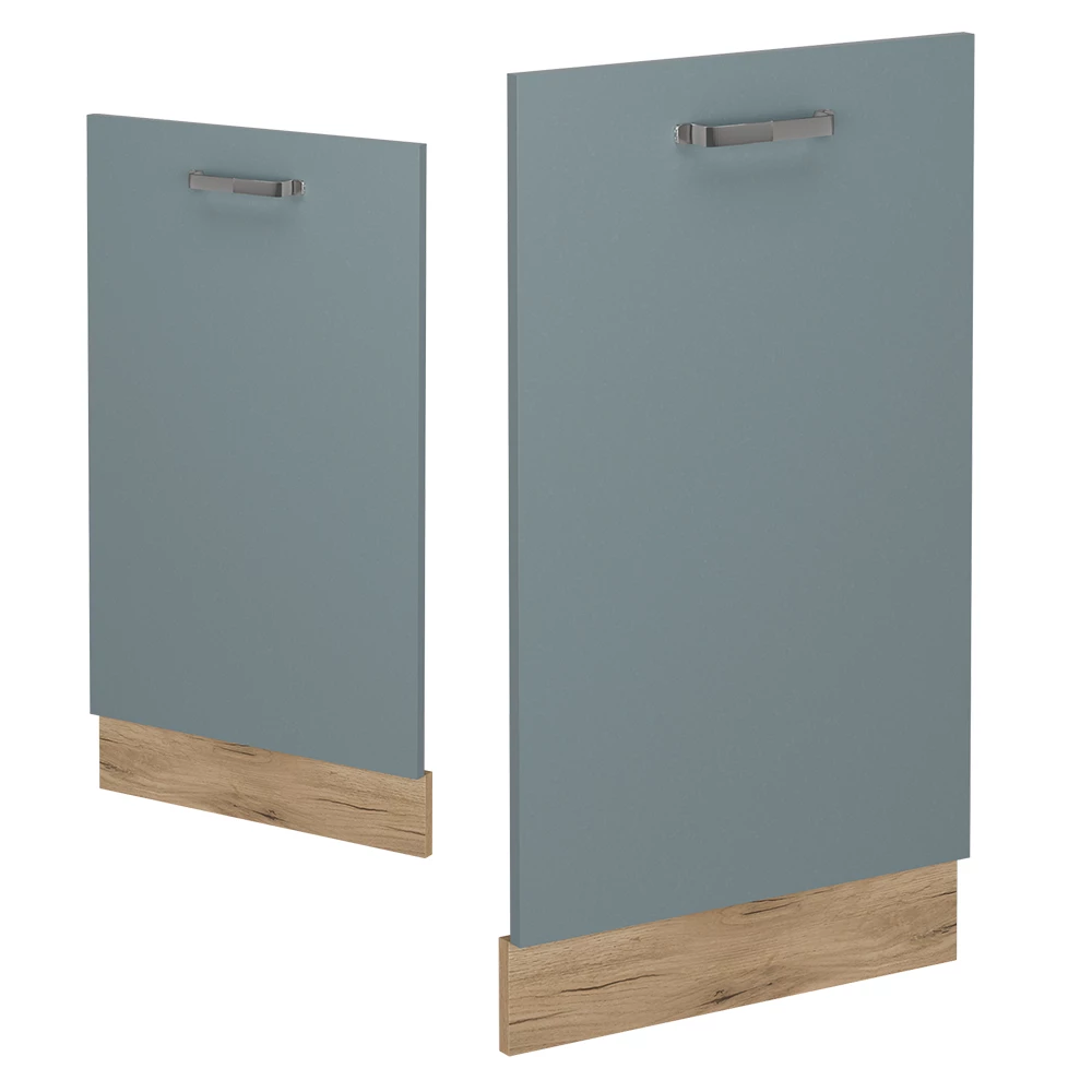 Façade de lave-vaisselle en Bleu-gris sur fond blanc avec des éléments décoratifs