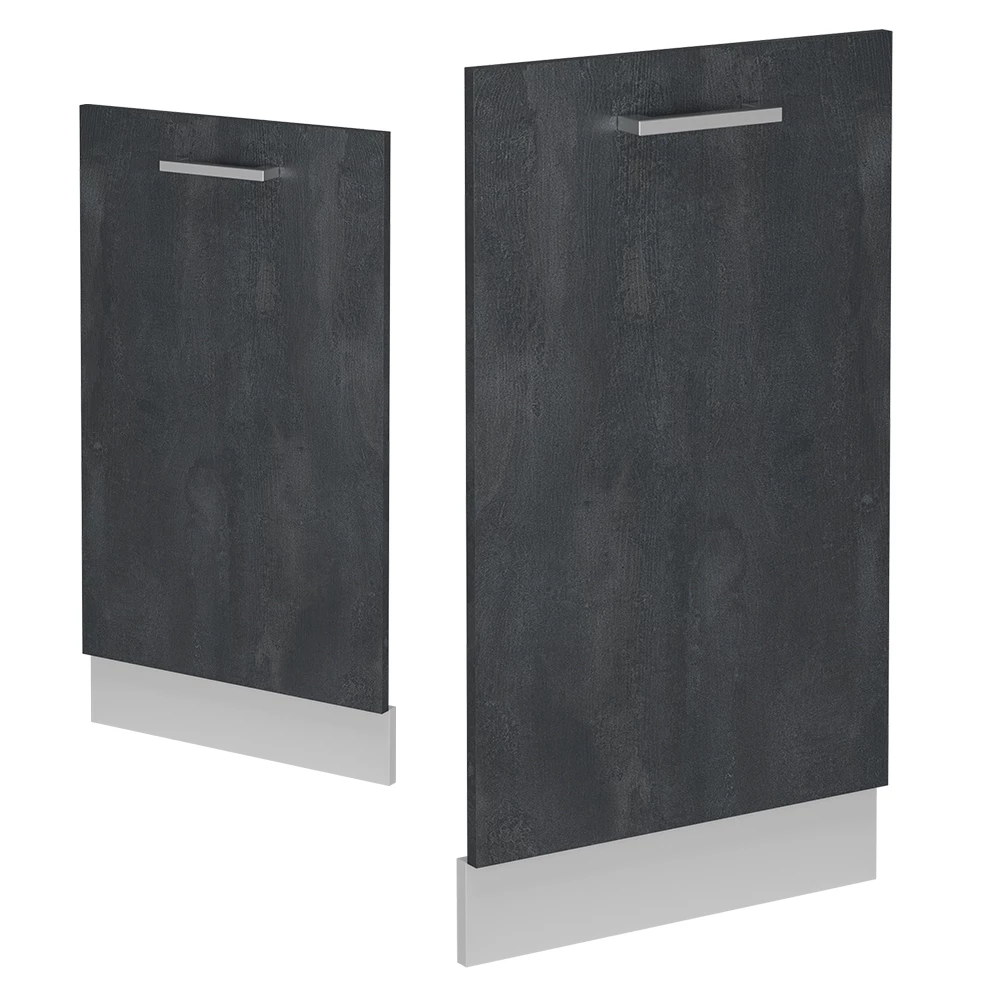 Façade de lave-vaisselle en Béton noir sur fond blanc avec des éléments décoratifs