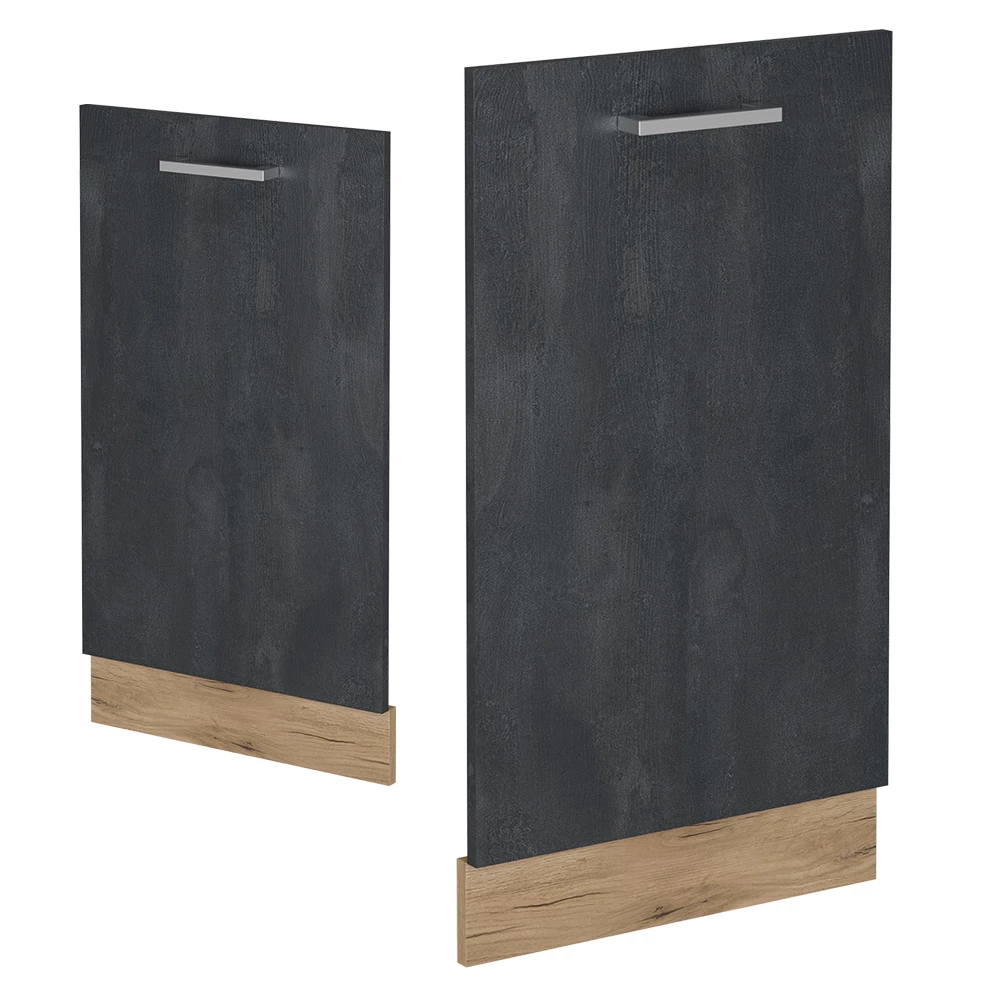 Façade de lave-vaisselle en Béton noir sur fond blanc avec des éléments décoratifs