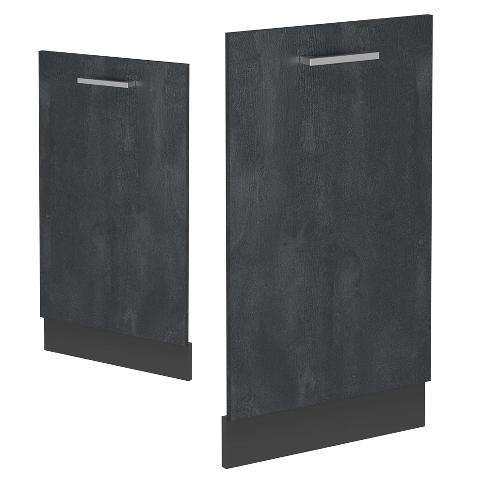 Façade de lave-vaisselle en Béton noir sur fond blanc avec des éléments décoratifs
