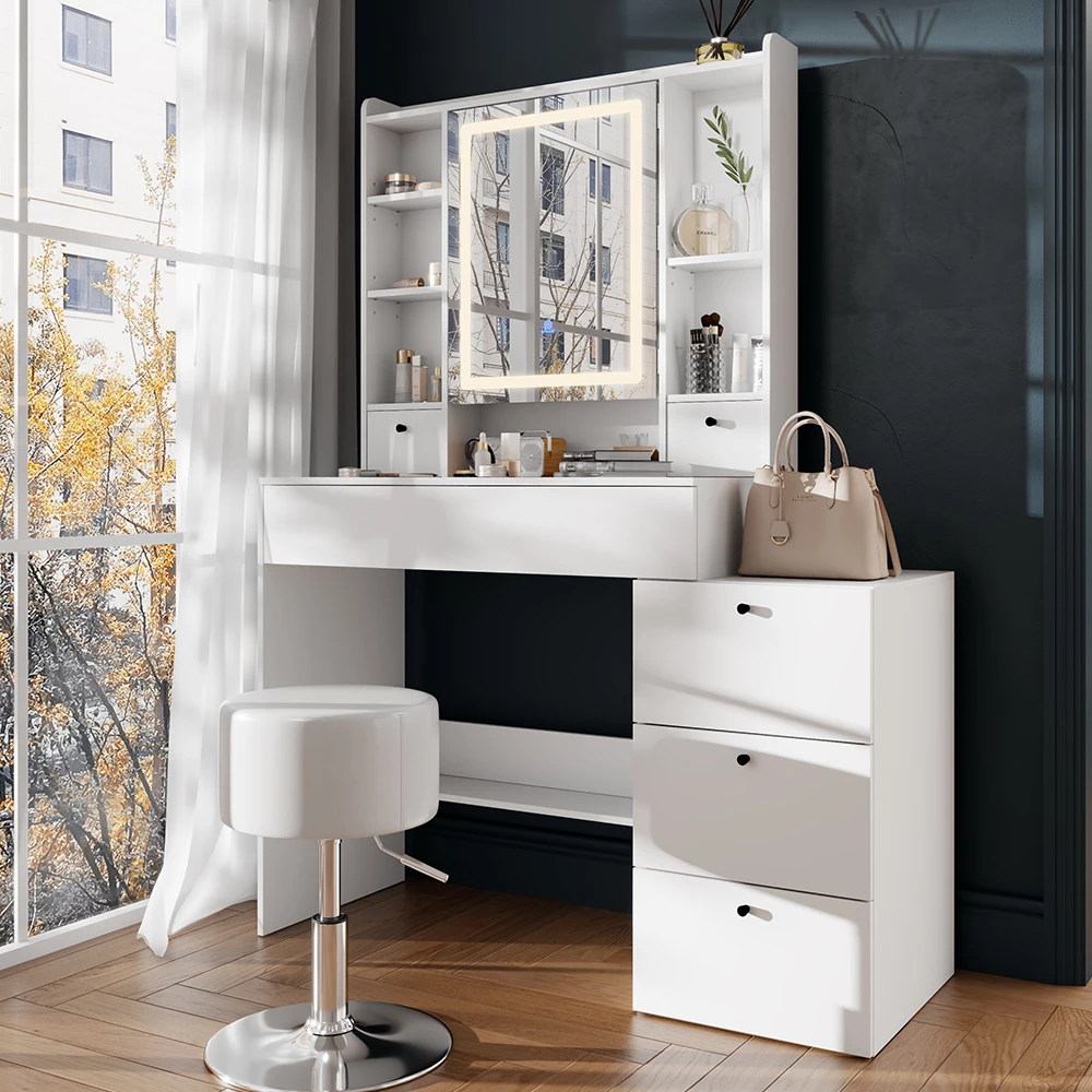 Vicco Schminktisch Weiß 105.5 cm mit LED-Spiegel, Livora