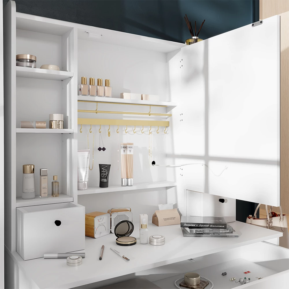 Vicco Schminktisch Weiß 105.5 cm mit LED-Spiegel, Livora
