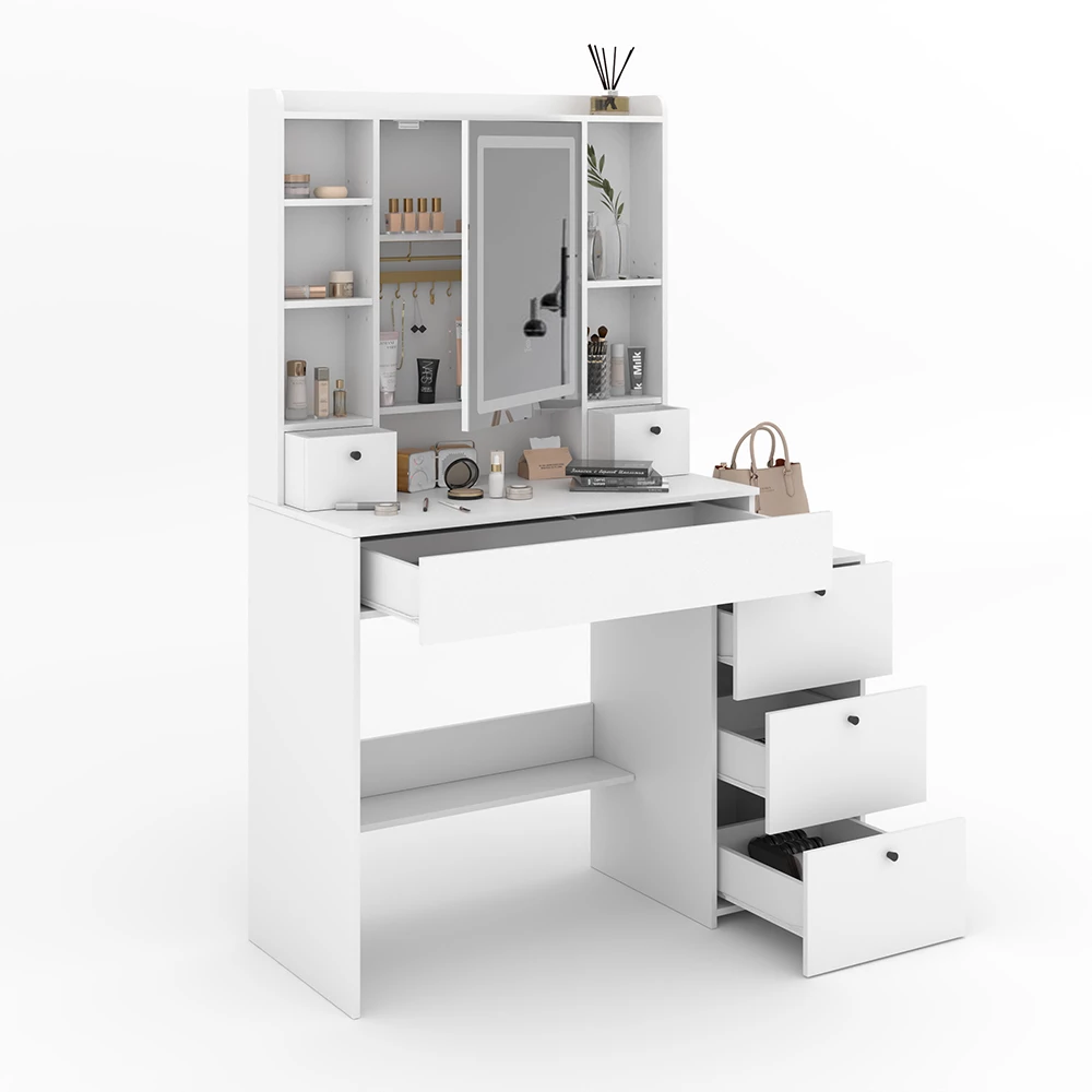 Vicco Schminktisch Weiß 105.5 cm mit LED-Spiegel, Livora
