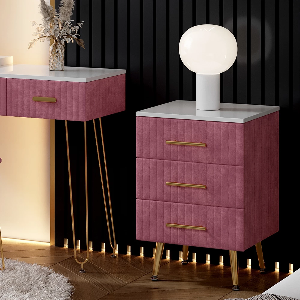 Vicco Nachtkastje Roze 41 x 62 cm met 3 lades, Velia