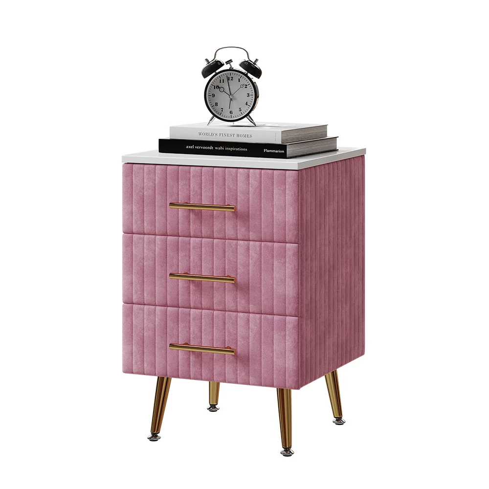 Nachttisch Velia Rosa 41 x 62 cm mit 3 Schubladen Vicco | Rosa | Einzel