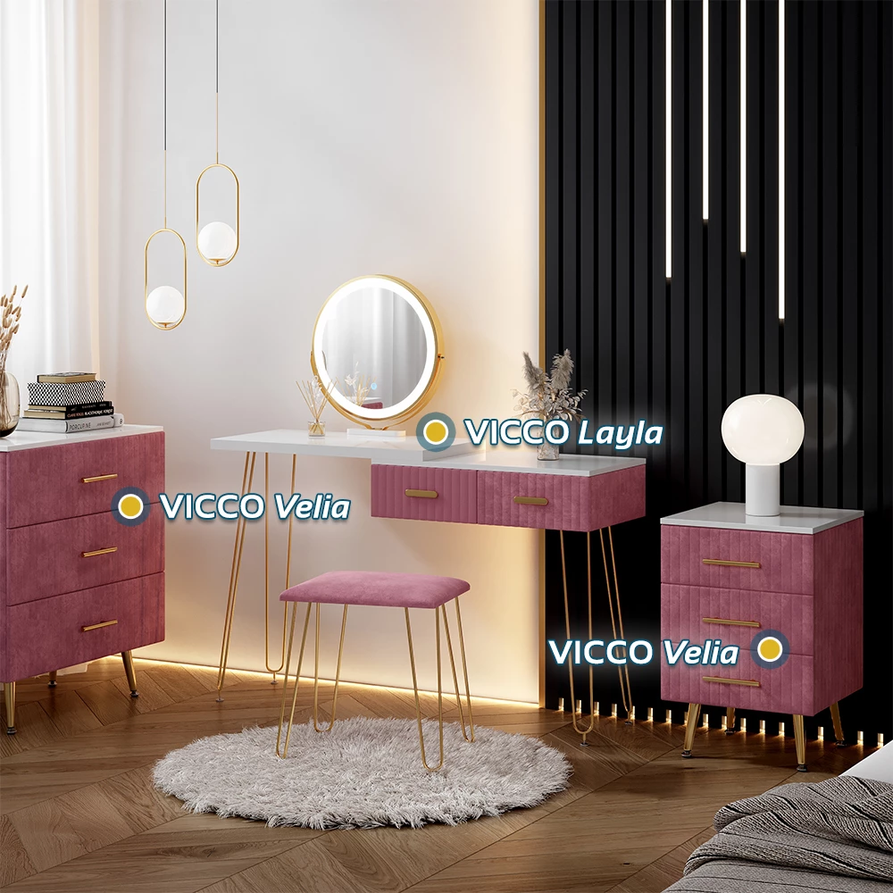Vicco Ladekast Roze 70 x 78.5 cm met 3 laden, Velia
