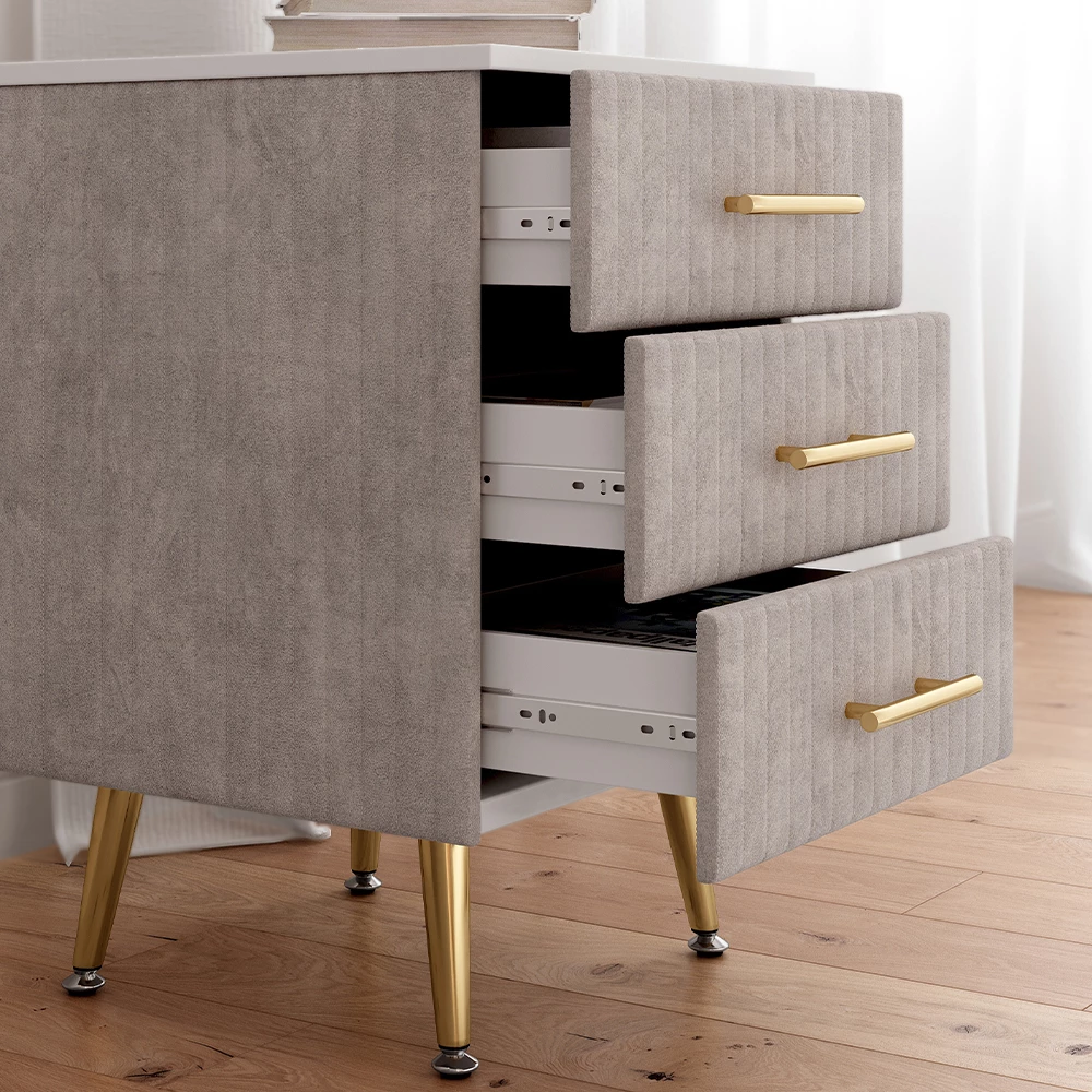 Nachttisch Mit Schublade & Regal – 3-stöckig, Modern In Grau-Gold, Kleiner Beistelltisch Für Schlafzimmer
