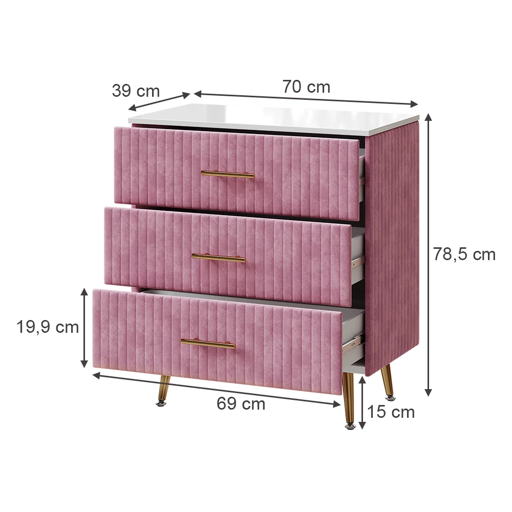 Vicco Ladekast Roze 70 x 78.5 cm met 3 laden, Velia