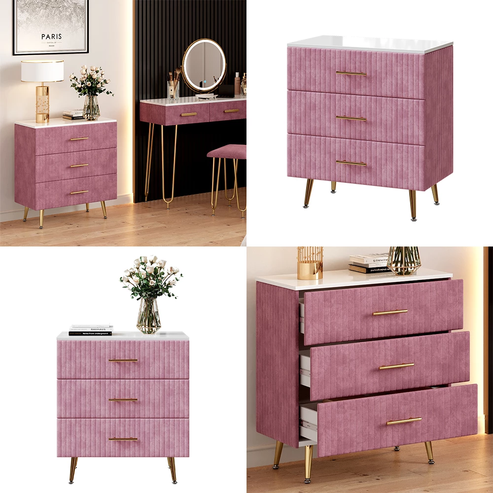 Vicco Ladekast Roze 70 x 78.5 cm met 3 laden, Velia
