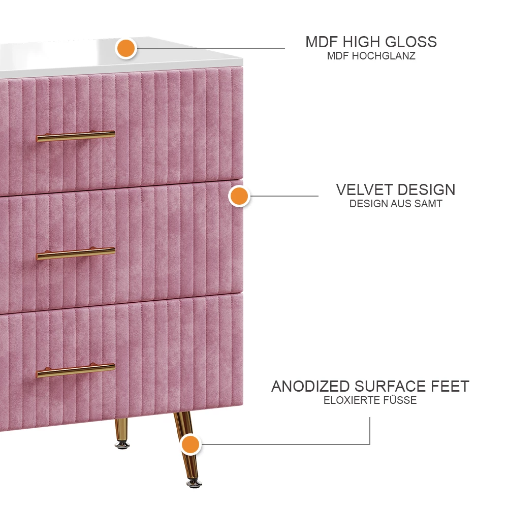 Vicco Ladekast Roze 70 x 78.5 cm met 3 laden, Velia