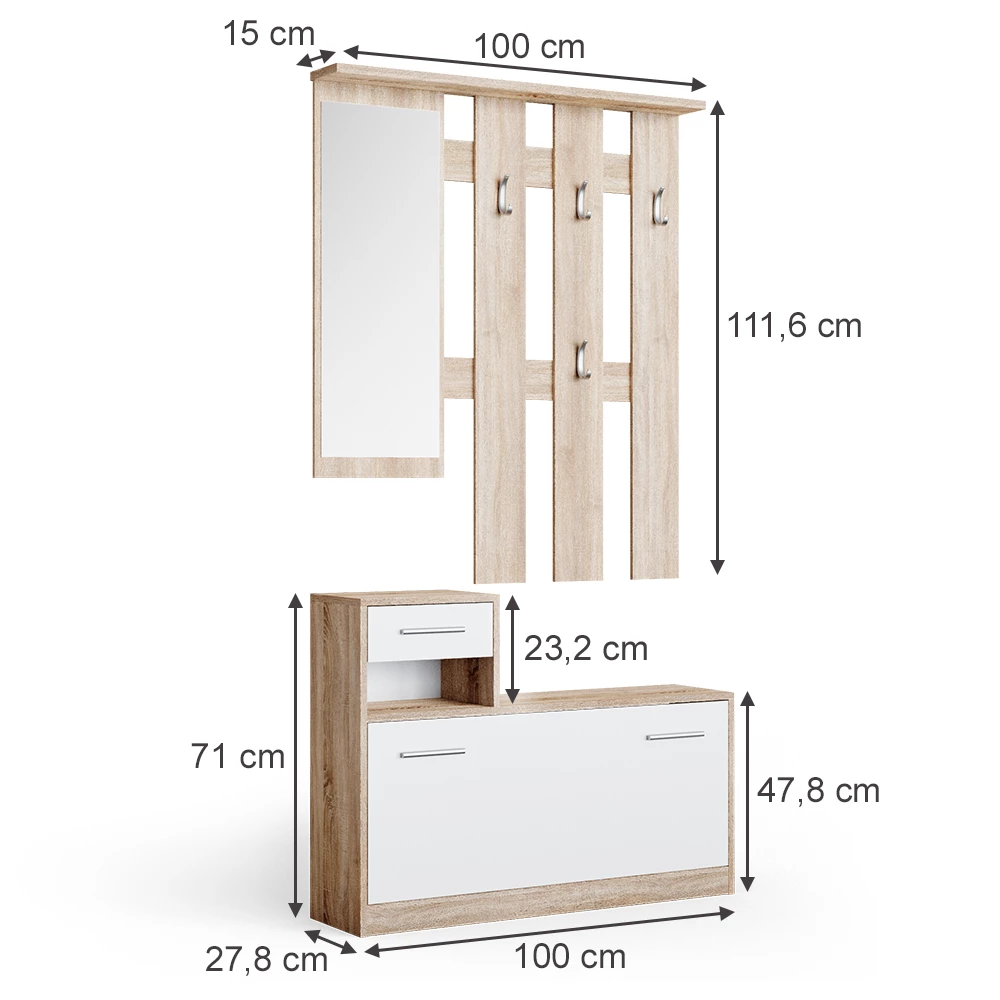 Vicco Kabáttartó Sonoma/Fehér 100 x 111.6 cm, Billy