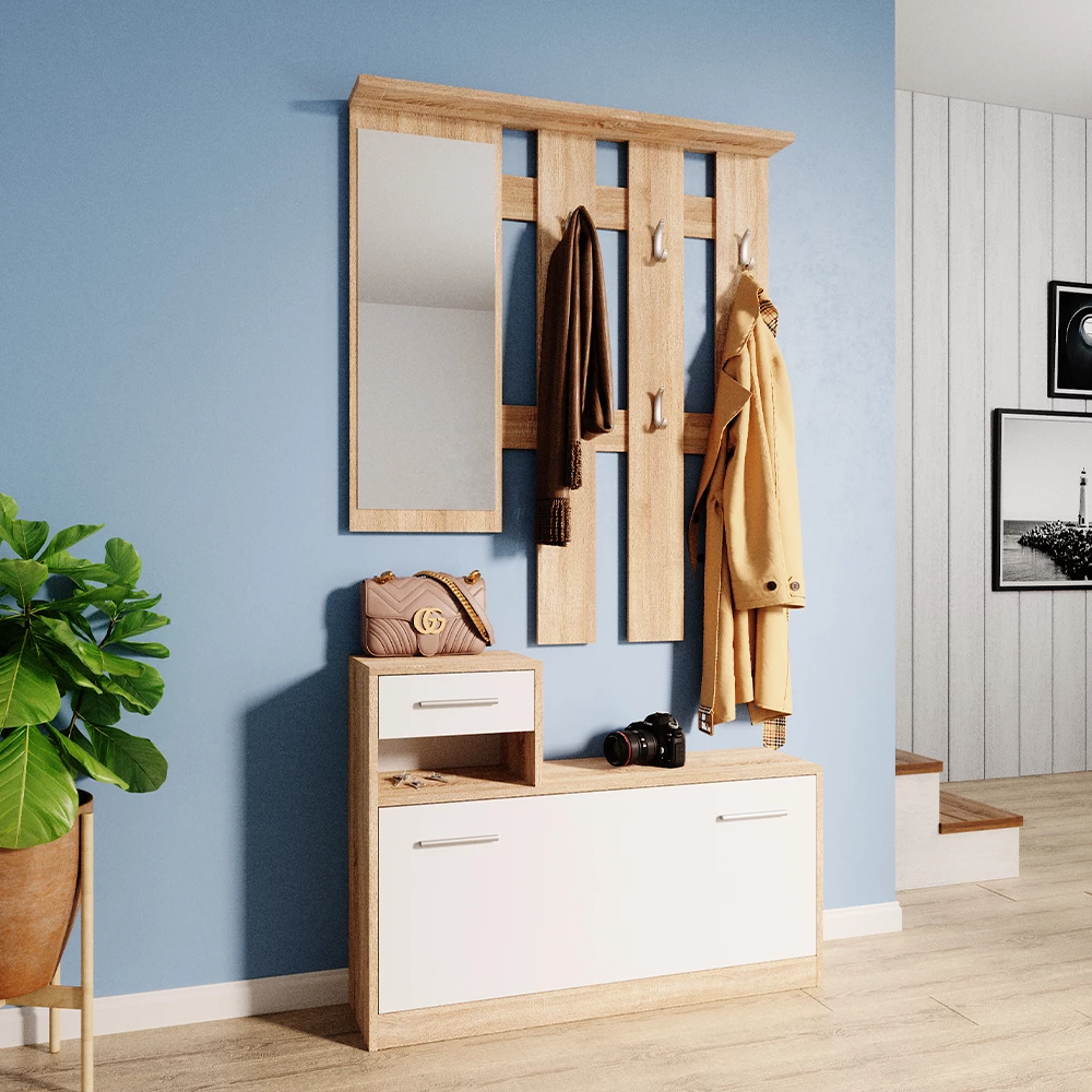 Garderobe in Sonoma/Weiß auf weißem Hintergrund