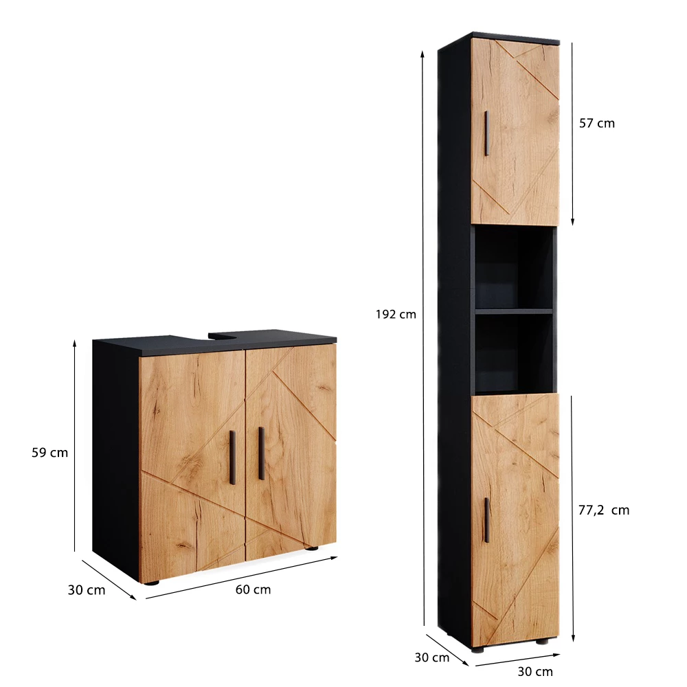 Vicco Set di mobili da bagno Quercia dorata/antracite 2 parti, con colonna, Irma