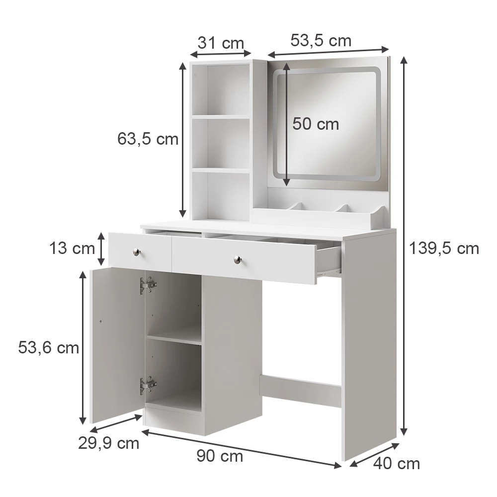 Vicco Toaletka Biały 90 cm z lustrem, Silvia