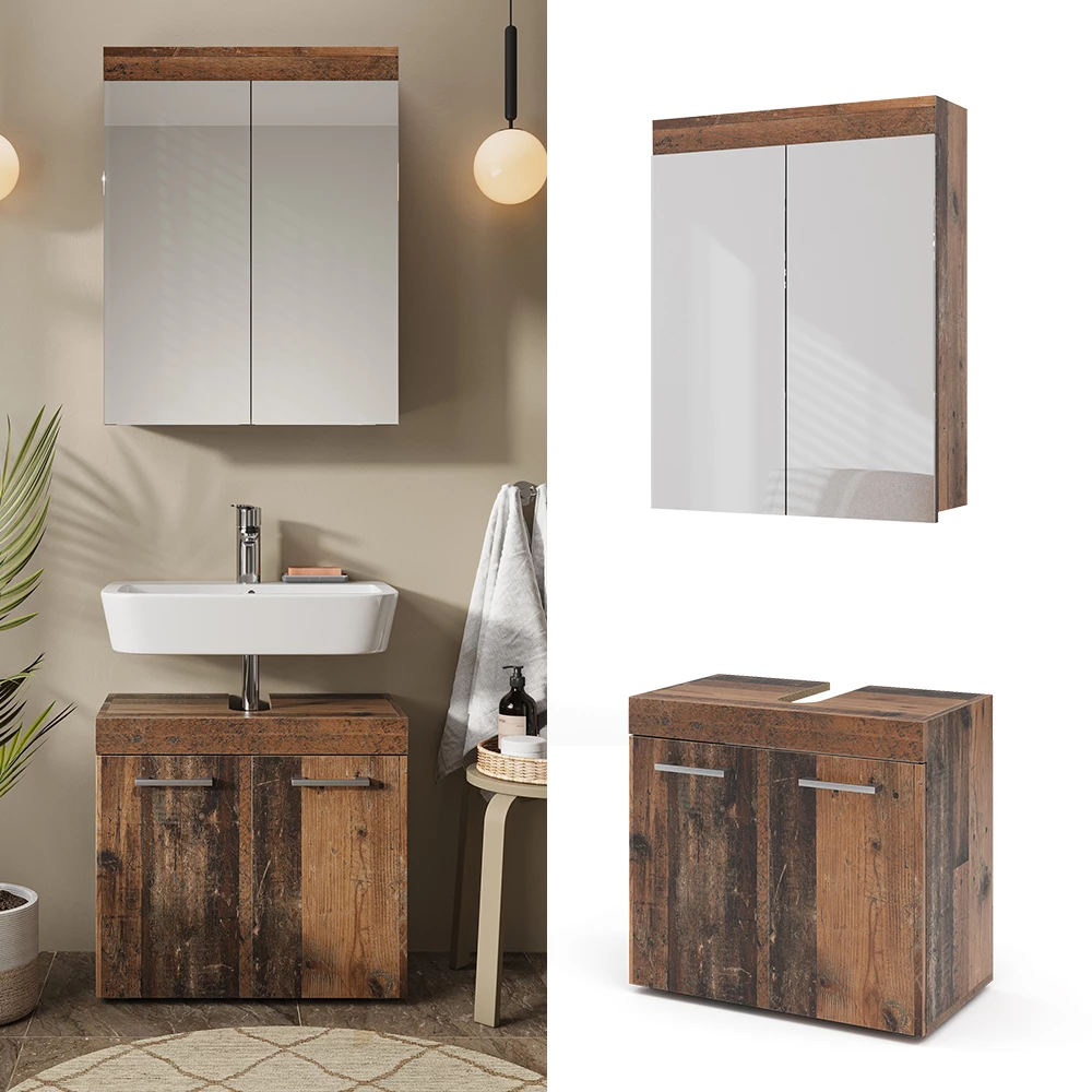 Vicco Badmöbel-Set Oldstyle 2 Teile, Luna