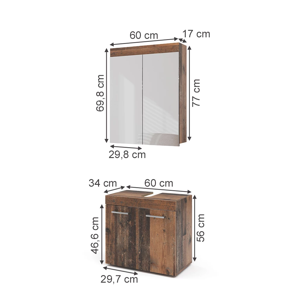 Vicco Badmöbel-Set Oldstyle 2 Teile, Luna