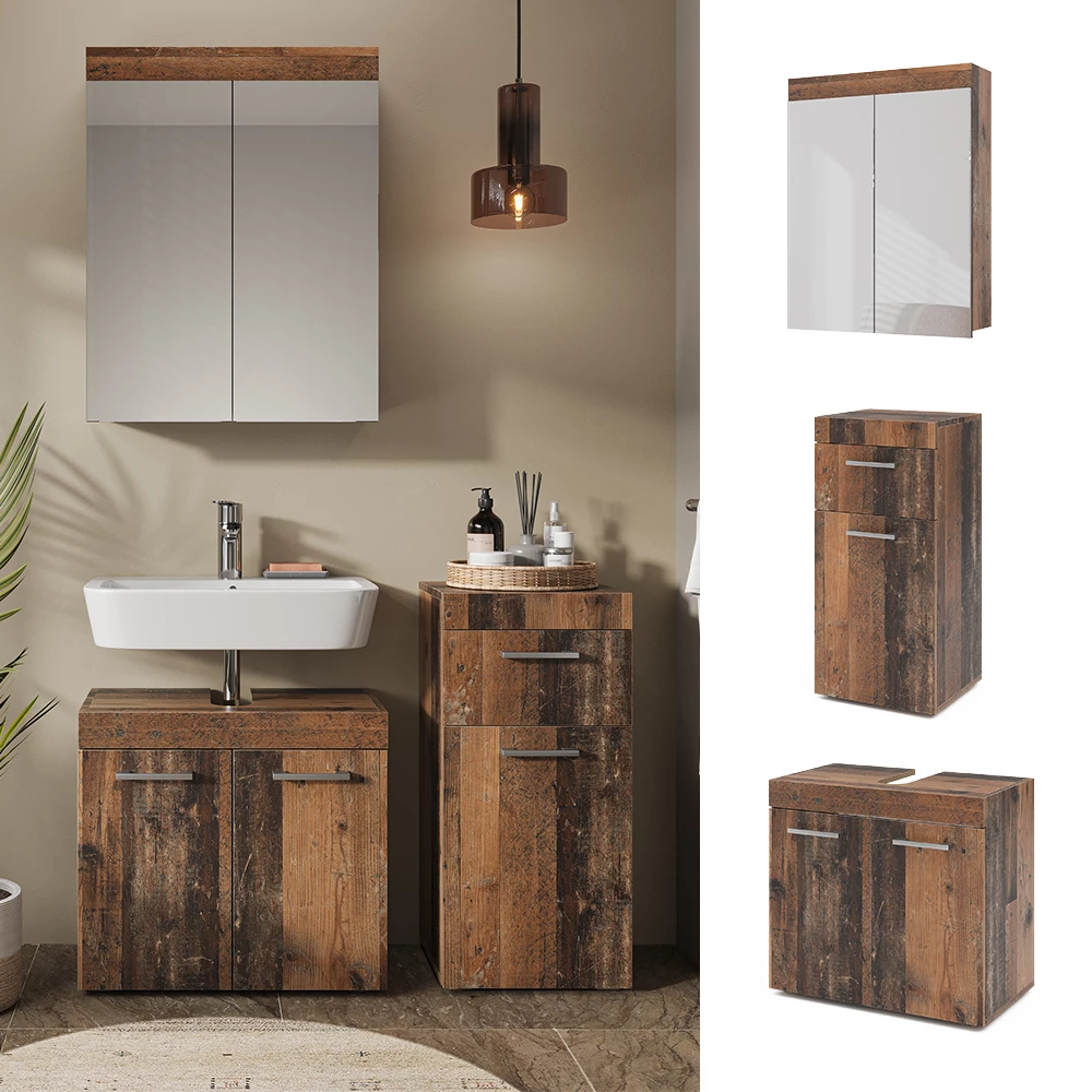 Vicco Badmöbel-Set Oldstyle 3 Teile, Luna