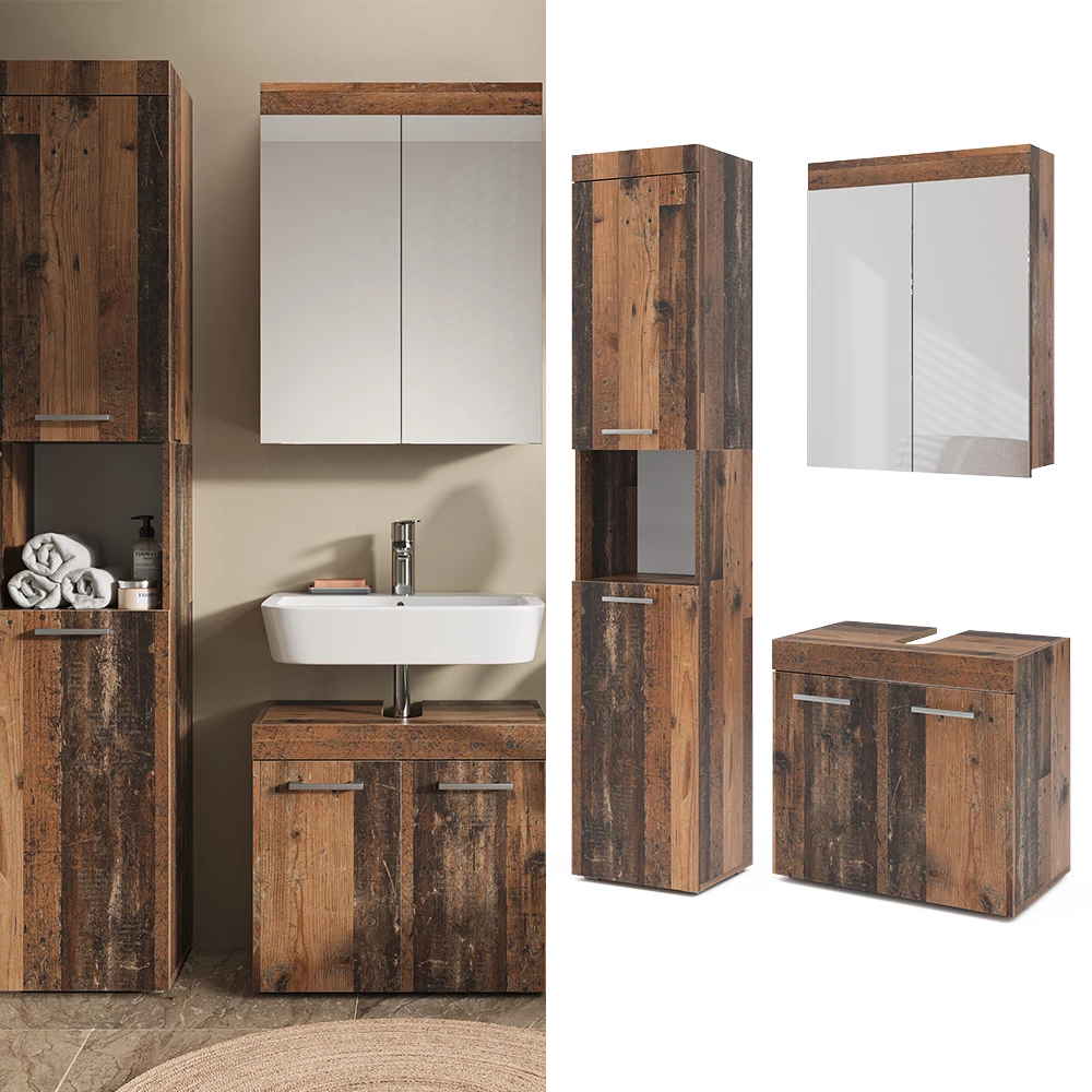 Vicco Set di mobili da bagno Oldstyle 3 parti, con colonna, Luna