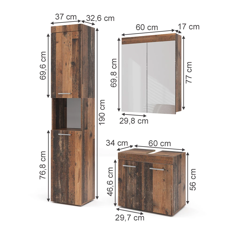 Vicco Set di mobili da bagno Oldstyle 3 parti, con colonna, Luna