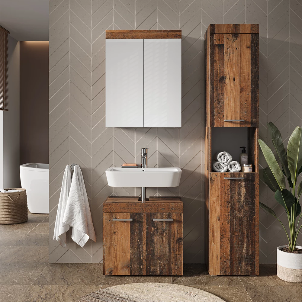 Vicco Set di mobili da bagno Oldstyle 3 parti, con colonna, Luna