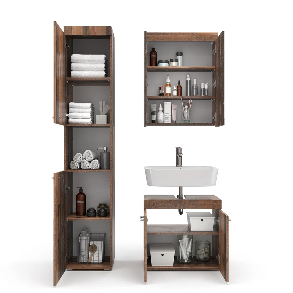 Vicco Set di mobili da bagno Oldstyle 3 parti, con colonna, Luna