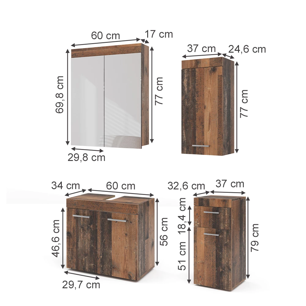 Vicco Badmöbel-Set Oldstyle 4 Teile, Luna