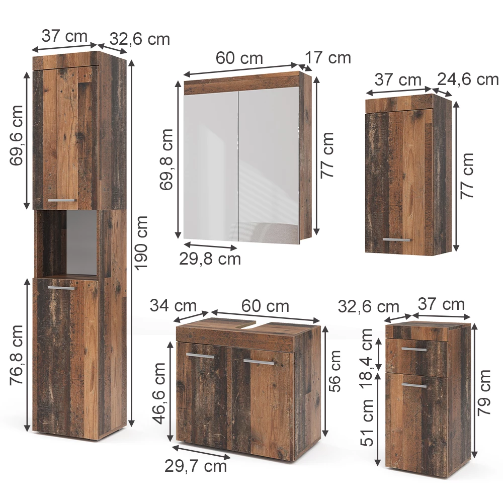 Vicco Badmöbel-Set Oldstyle 5 Teile, Luna