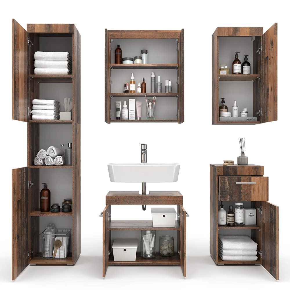 Vicco Badmöbel-Set Oldstyle 5 Teile, Luna